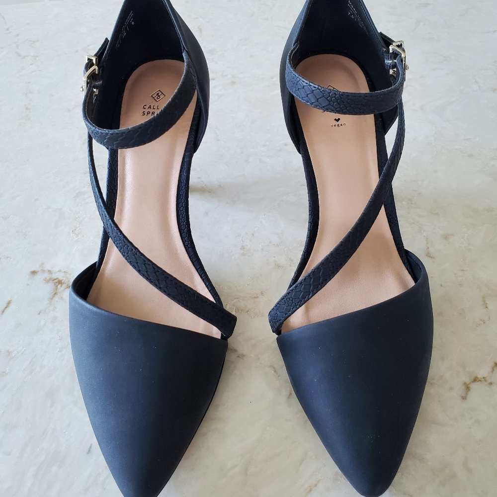 Big Shoe Blow Out!!  Call It Spring Black Strappy Dress Pumps - Vegan - 7.5M